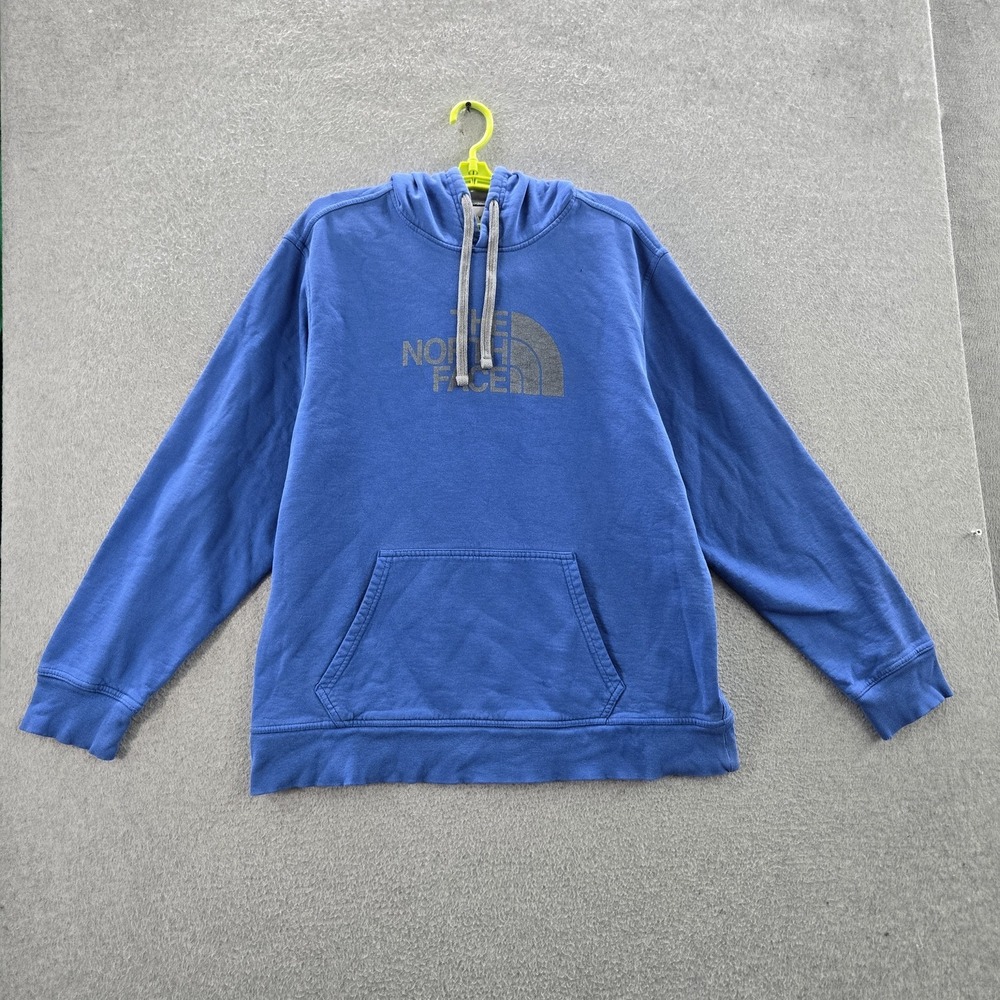 The North Face Men Hoodie XL Blue Text Logo Long Sleeve READ